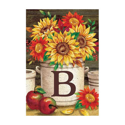 5014FM_sunflower-crock-monogram-B-garden-flag-12-x-18