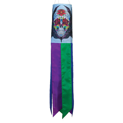Decorative, windsock with a colorful skull design from In The Breeze