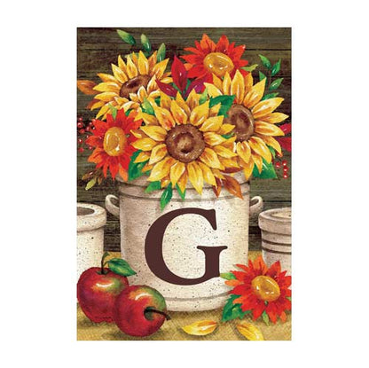 5019FM_sunflower-crock-monogram-G-garden-flag-12-x-18