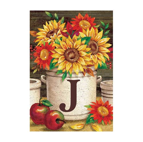 5021FM_sunflower-crock-monogram-J-garden-flag-12-x-18