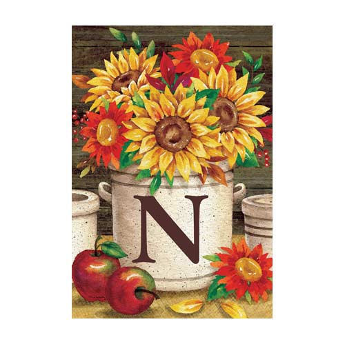 5025FM_sunflower-crock-monogram-N-garden-flag-12-x-18