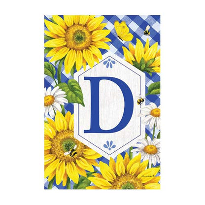 5109FM_Sunflowers-and-Daisies-monogram-D-garden-flag-12-x-18