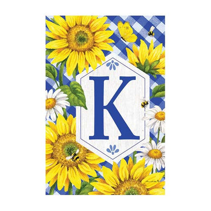 5115FM_Sunflowers-and-Daisies-monogram-K-garden-flag-12-x-18