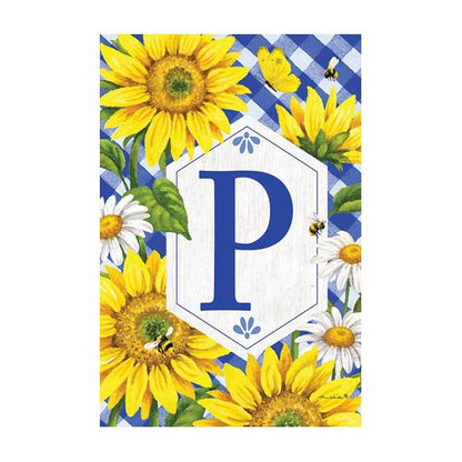 5119FM_Sunflowers-and-Daisies-monogram-P-garden-flag-12-x-18
