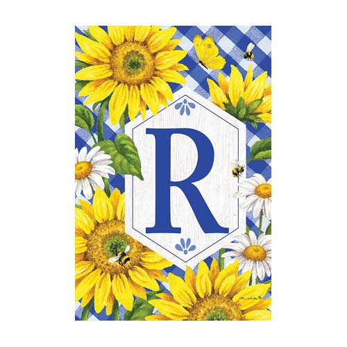 5120FM_Sunflowers-and-Daisies-monogram-R-garden-flag-12-x-18