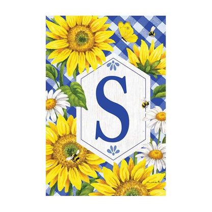 5121FM_Sunflowers-and-Daisies-monogram-S-garden-flag-12-x-18