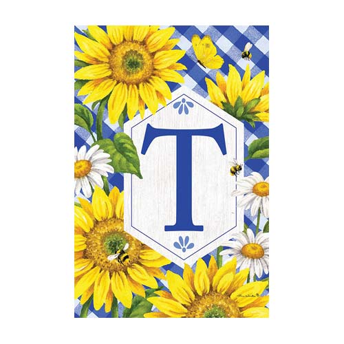 5122FM_Sunflowers-and-Daisies-monogram-T-garden-flag-12-x-18