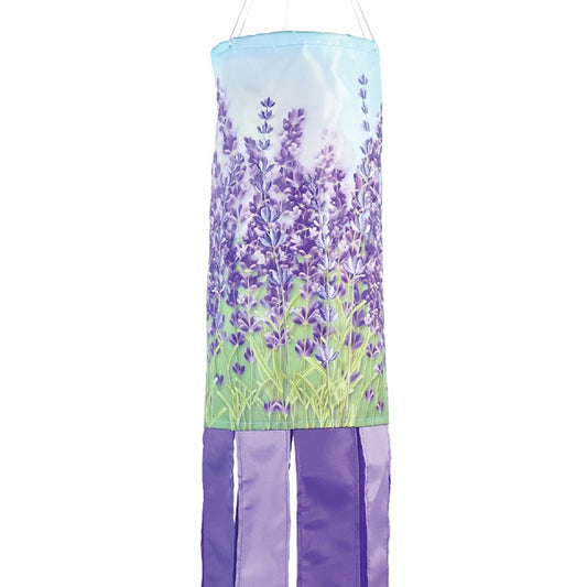 Close up view of the decorative windsock with lavender design from in the Breeze