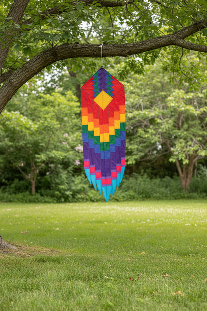Red Goddess Earring Hanging Banner - feather-shaped SoundWinds yard banner