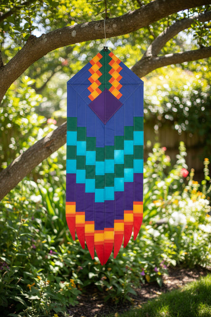 Blue Goddess Earring Hanging Banner - feather-shaped SoundWinds yard banner