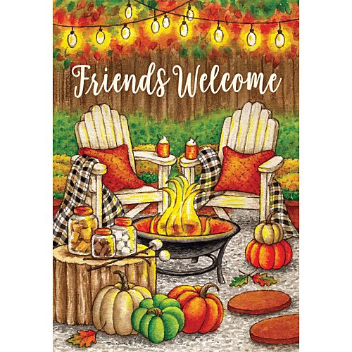 5476FL_Fall-Fire-Pit-standard-size-friends-welcome-flag-28-x-40