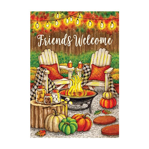 5476FM_Fall-Fire-Pit-garden-size-Friends-Welcome-flag-12-x-18