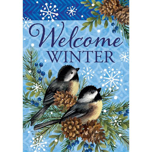 5485FL_Winter-Chickadee-standard-size-welcome-winter-flag-28-x-40