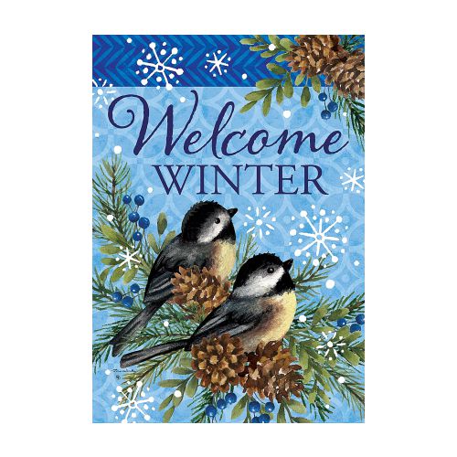 WINTER CHICKADEE Garden Size Welcome Winter Flag - 12" x 18"