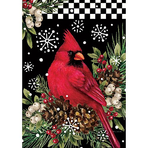 CARDINAL PINE CONE Standard Size Winter Flag - 28" x 40"