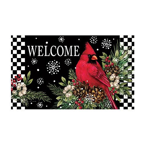 CARDINAL PINE CONE Indoor/Outdoor Winter Welcome Doormat - 30" x 18"