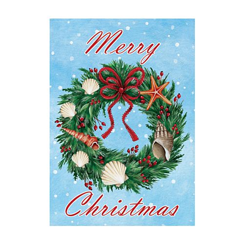 5487FM_Seashell-Wreath-garden-size-Christmas-flag-12-x-18