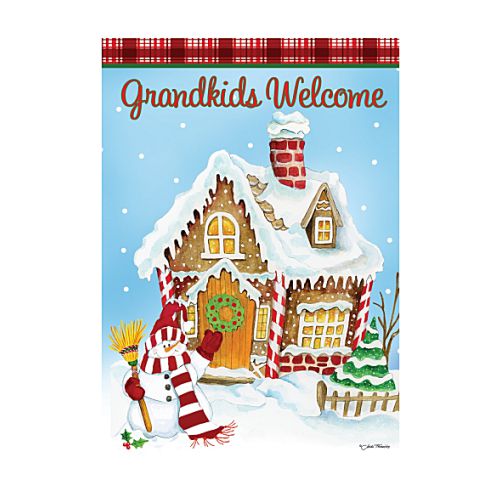 5492FM_Grandkids-Welcome-garden-size-winter-gingerbread-house-flag-12-x-18