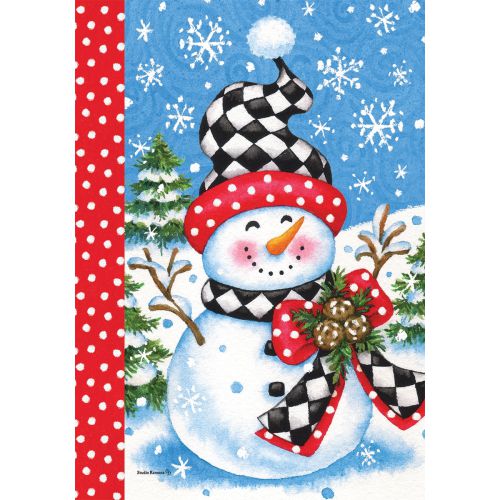 5495FL_Checkered-Snowman-standard-size-winter-flag-28-x-40