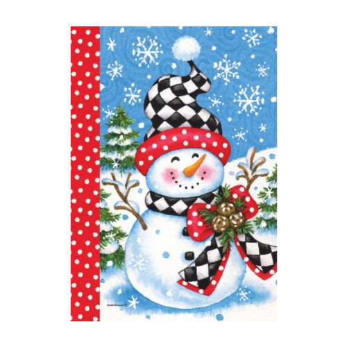 5495FM_Checkered-Snowman-garden-size-winter-flag-12-x-18