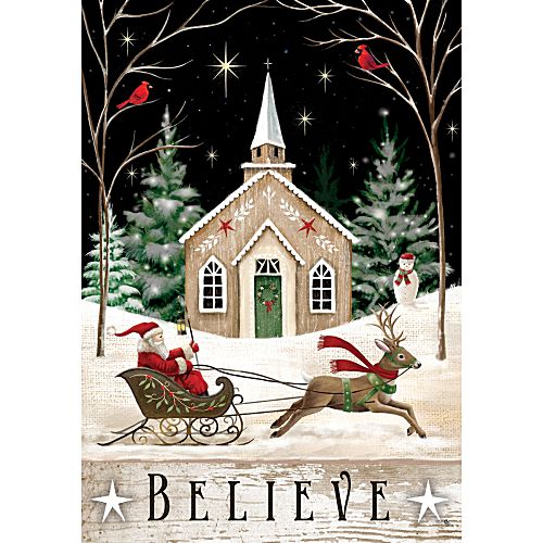 5499FL_Church-and-Sleigh-standard-size-Christmas-flag-believe-28-x-40