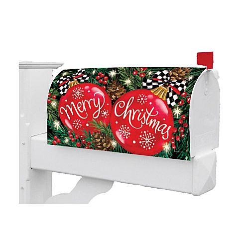 RED ORNAMENTS Magnetic Christmas Mailbox Cover