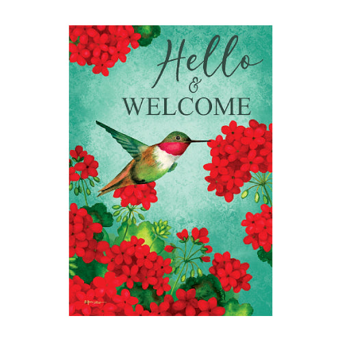 5600FM_Hummingbird-Geranium-garden-size-hello-and-welcome-flag