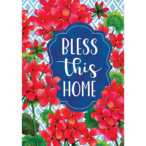 BLESSED GERANIUM Standard Size, Bless This Home Flag - 28" x 40"