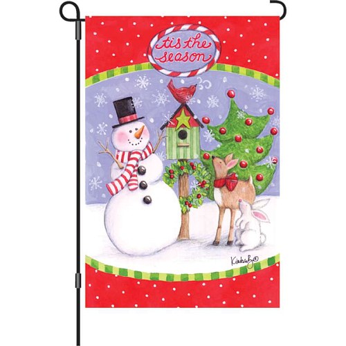 56045_Festive-Friends-garden-size-PremierSoft-Christmas-flag-reindeer-snowman-12-x-18