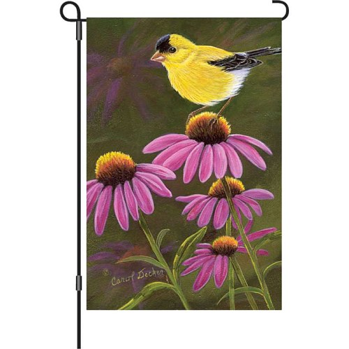 56151_Goldfinch-On-Coneflower-garden-size-finch-flag-12-x-18