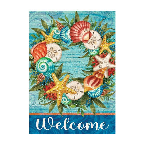 5619FM_Sea-Star-Wreath-garden-size-seashell-Welcome-flag-12-18