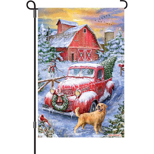 56354_Red-Truck-Winter-garden-size-Chrostmas-flag-12-x-18