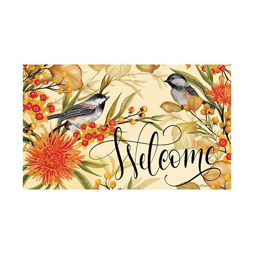 CHICKADEES & BERRIES Indoor/Outdoor Autumn Welcome Doormat - Wind Sensations