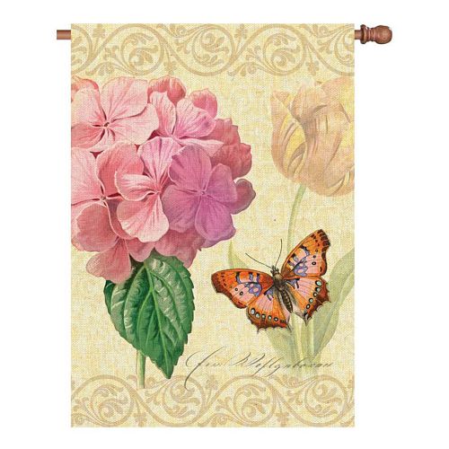57061_Botanical-Fresh-Pink-standard-size-hydrangea-and-butterfly-flag-28-x-40