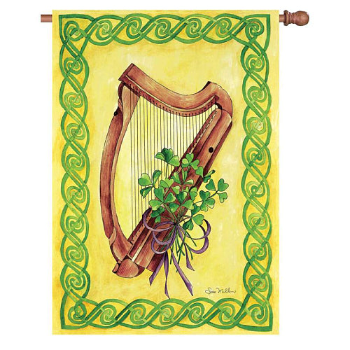 Celtic Harmony Irish harp and shamrock standard house flag for St. Patrick's Day