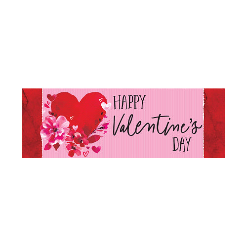 Valentine's Day banner with heart and flowers on a pink background