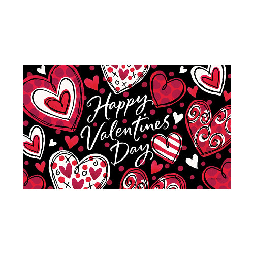Valentine's Day-themed design with hearts and 'Happy Valentine's Day' text on a black background.