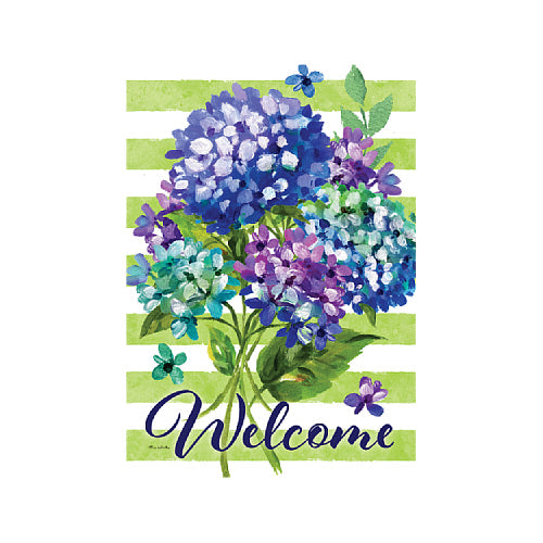 STRIPED HYDRANGEAS Garden Size, Welcome Flag - 12" x 18" Custom Decor