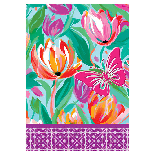 Colorful watercolor floral and butterfly design.