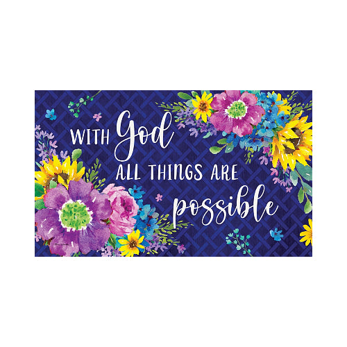 Floral design with spiritual quote 'With God All Things Are Possible' on a blue background