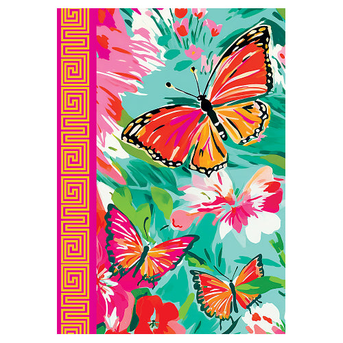 Standard size house flag with vibrant, colorful butterfly design