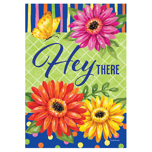 5858FL_Bold-Gerberas-standard-size-'Hey-There'-flag-28-x-40