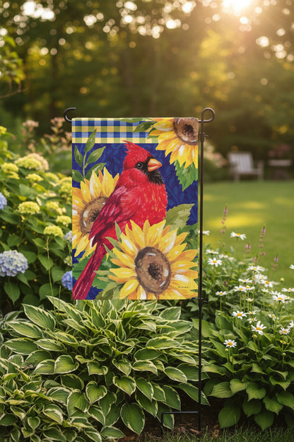 Cardinal and Sunflowers garden size Fall flag with cardinal and sunflowers