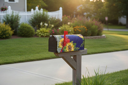 Cardinal and Sunflowers Fall magnetic mailbox cover with cardinal and sunflowers
