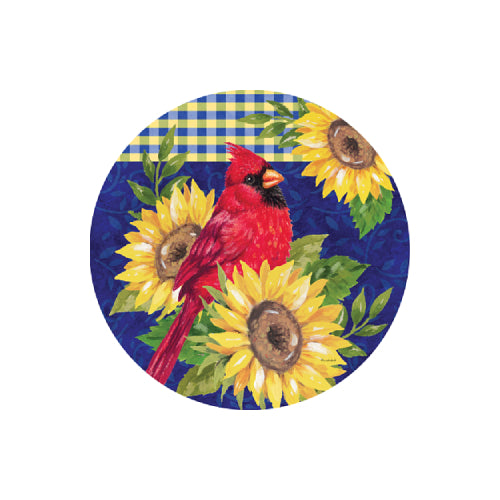 Cardinal and Sunflowers 8 inch translucent PVC window suncatcher