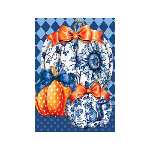CHINOISERIE PUMPKINS TRIO Garden Size Fall Flag Custom Decor