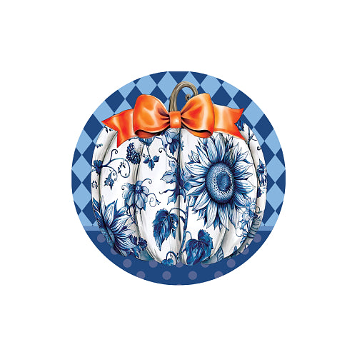 Chinoiserie Pumpkins Trio blue floral 8 inch translucent PVC suncatcher