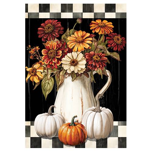 Vintage Fall Flowers standard size Fall house flag with zinnias and pumpkins