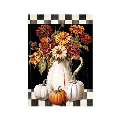 Vintage Fall Flowers garden size Fall flag with zinnias and pumpkins