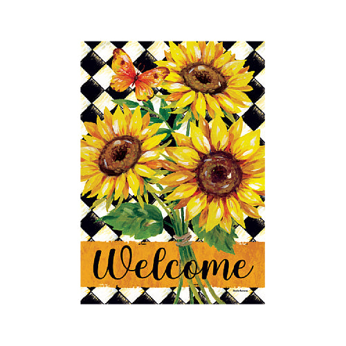 Sunflower Harlequin garden size fall flag with sunflowers and butterfly